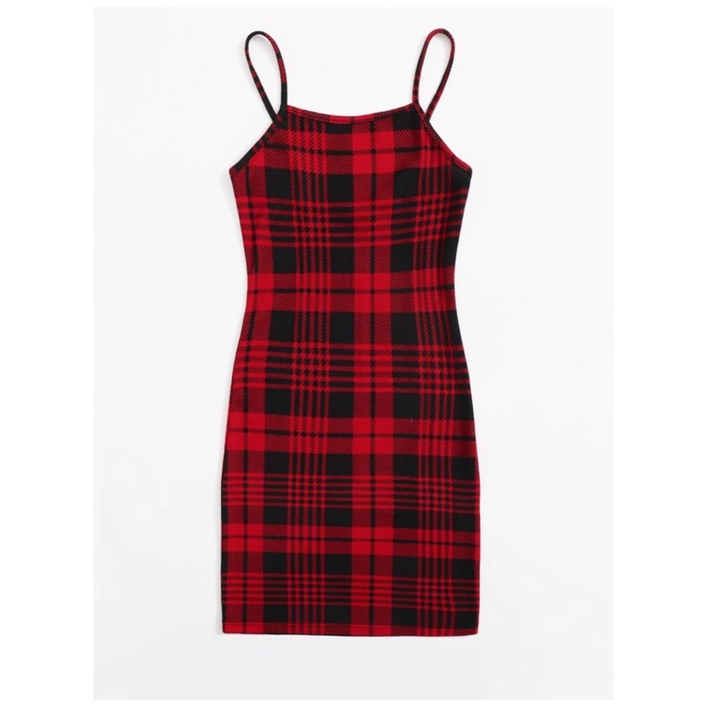 SHEIN Buffalo Plaid Cami Bodycon Mini Dress